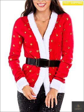 Women's Modern Fit Ugly Christmas Cardigan Sweater Cozy Holiday Layer